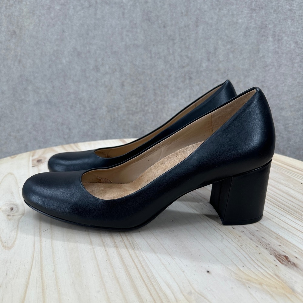 Naturalizer Whitney Pumps Black Leather Block Heel Round Toe Pumps Shoes 11 Wide